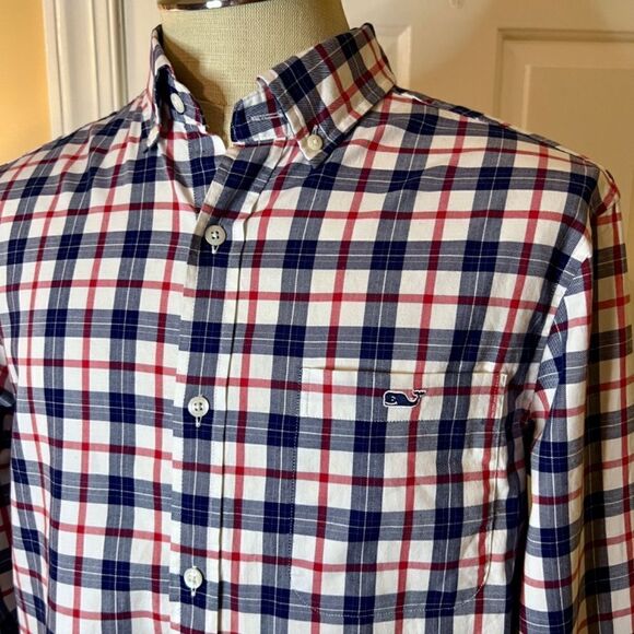 Vineyard Vines Pacific Ave Classic Fit Tucker Shirt Red White Blue Plaid MEDIUM - Picture 2 of 2